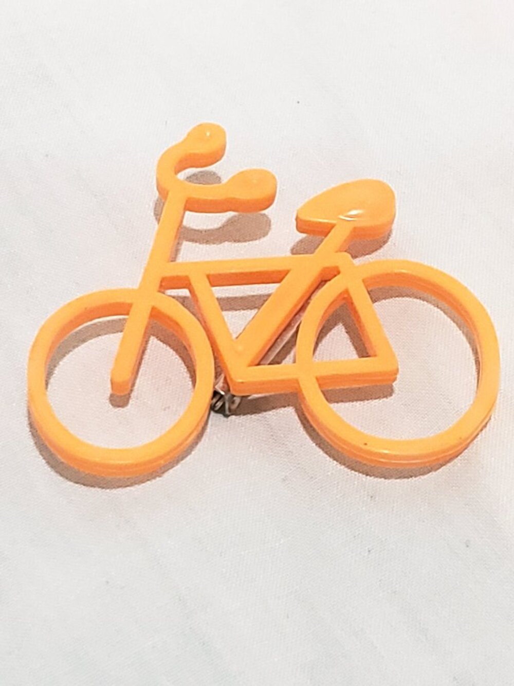 Orange Bicycle Lapel Pin 2" Brooch Plastic 1980s 80s